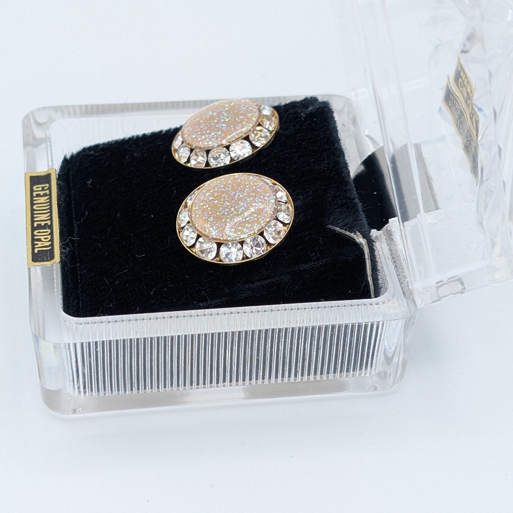Vintage Crushed Natural Opal And Swarovski Crystal Earrings New — image 2 of 7